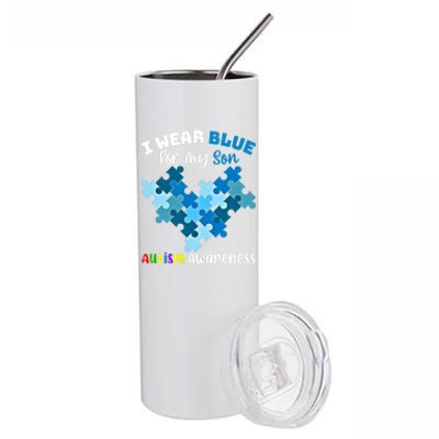 I Wear Blue For My Son Autism Awareness Family Matching Gift Stainless Steel Tumbler