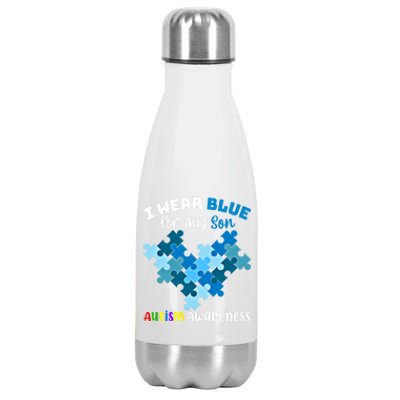 I Wear Blue For My Son Autism Awareness Family Matching Gift Stainless Steel Insulated Water Bottle