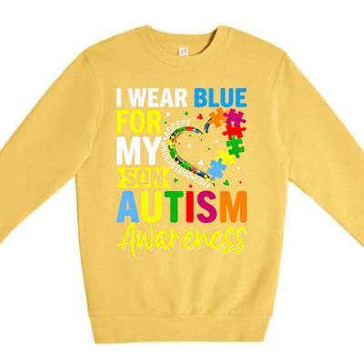 I Wear Blue For My Son Autism Awareness Graphic Gift Premium Crewneck Sweatshirt