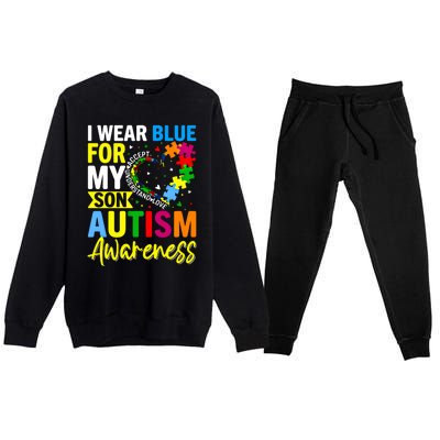 I Wear Blue For My Son Autism Awareness Graphic Gift Premium Crewneck Sweatsuit Set