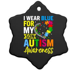 I Wear Blue For My Son Autism Awareness Graphic Gift Ceramic Star Ornament