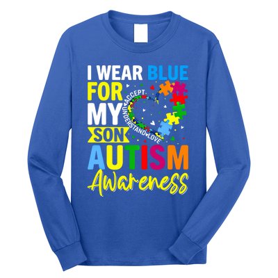 I Wear Blue For My Son Autism Awareness Graphic Gift Long Sleeve Shirt