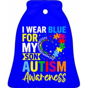 I Wear Blue For My Son Autism Awareness Graphic Gift Ceramic Bell Ornament