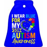 I Wear Blue For My Son Autism Awareness Graphic Gift Ceramic Bell Ornament