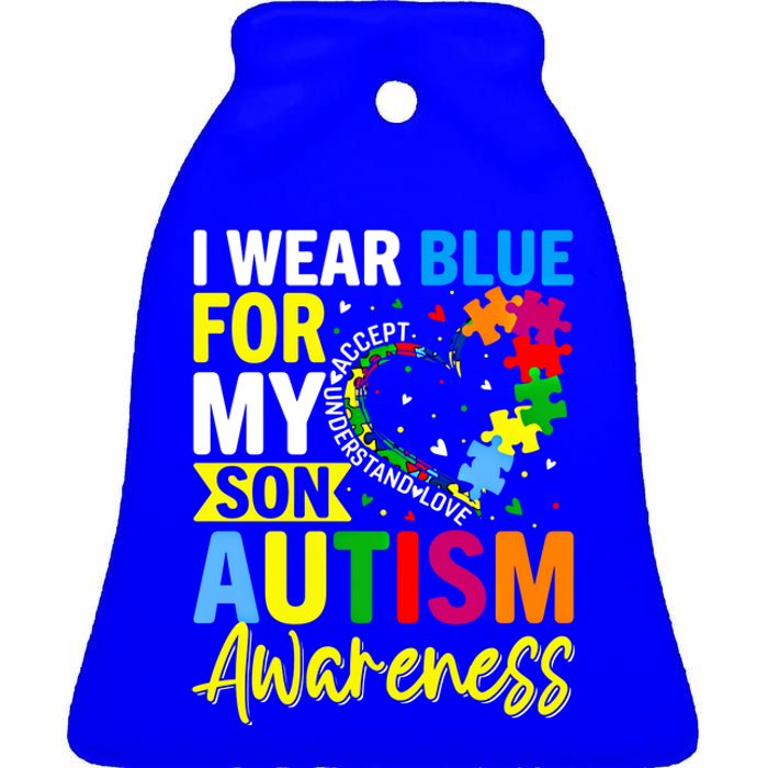 I Wear Blue For My Son Autism Awareness Graphic Gift Ceramic Bell Ornament