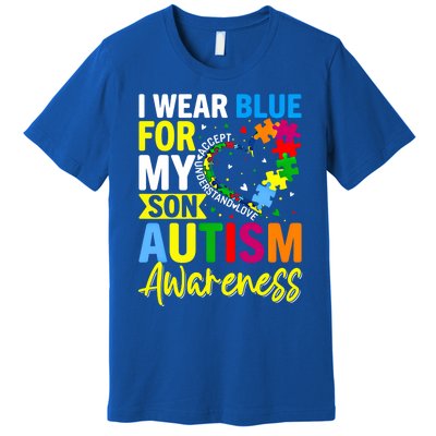 I Wear Blue For My Son Autism Awareness Graphic Gift Premium T-Shirt