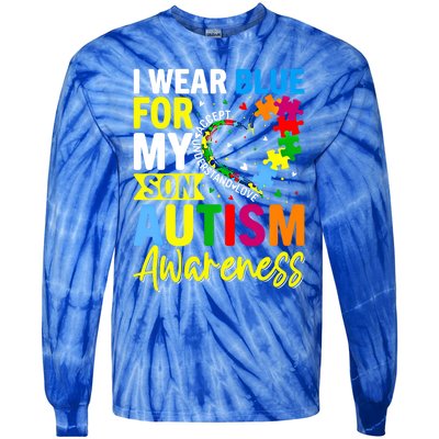 I Wear Blue For My Son Autism Awareness Graphic Gift Tie-Dye Long Sleeve Shirt