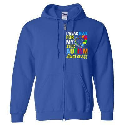 I Wear Blue For My Son Autism Awareness Graphic Gift Full Zip Hoodie