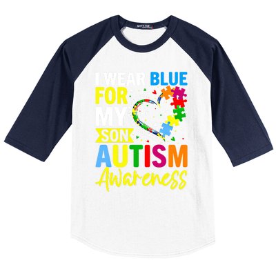 I Wear Blue For My Son Autism Awareness Graphic Gift Baseball Sleeve Shirt