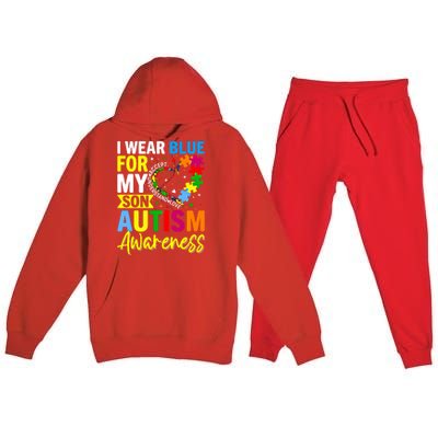 I Wear Blue For My Son Autism Awareness Graphic Gift Premium Hooded Sweatsuit Set