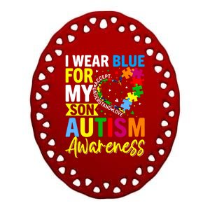 I Wear Blue For My Son Autism Awareness Graphic Gift Ceramic Oval Ornament