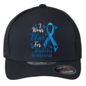 I Wear Blue For Diabetes Ribbon Awareness Flexfit Unipanel Trucker Cap