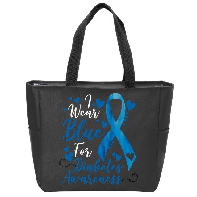 I Wear Blue For Diabetes Ribbon Awareness Zip Tote Bag