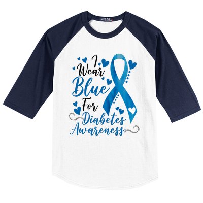 I Wear Blue For Diabetes Ribbon Awareness Baseball Sleeve Shirt