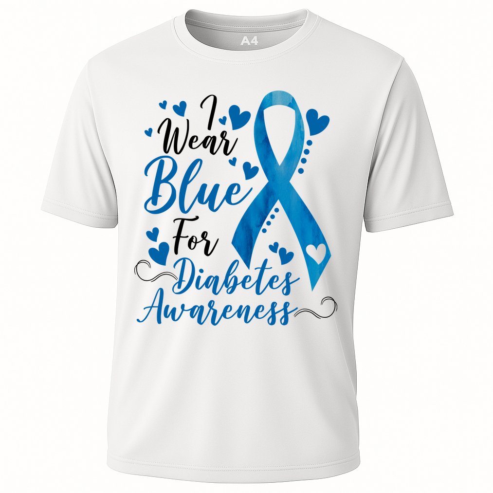 I Wear Blue For Diabetes Ribbon Awareness Cooling Performance Crew T-Shirt