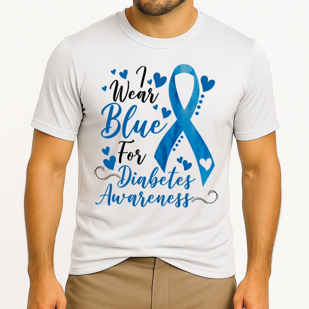 I Wear Blue For Diabetes Ribbon Awareness Cooling Performance Crew T-Shirt