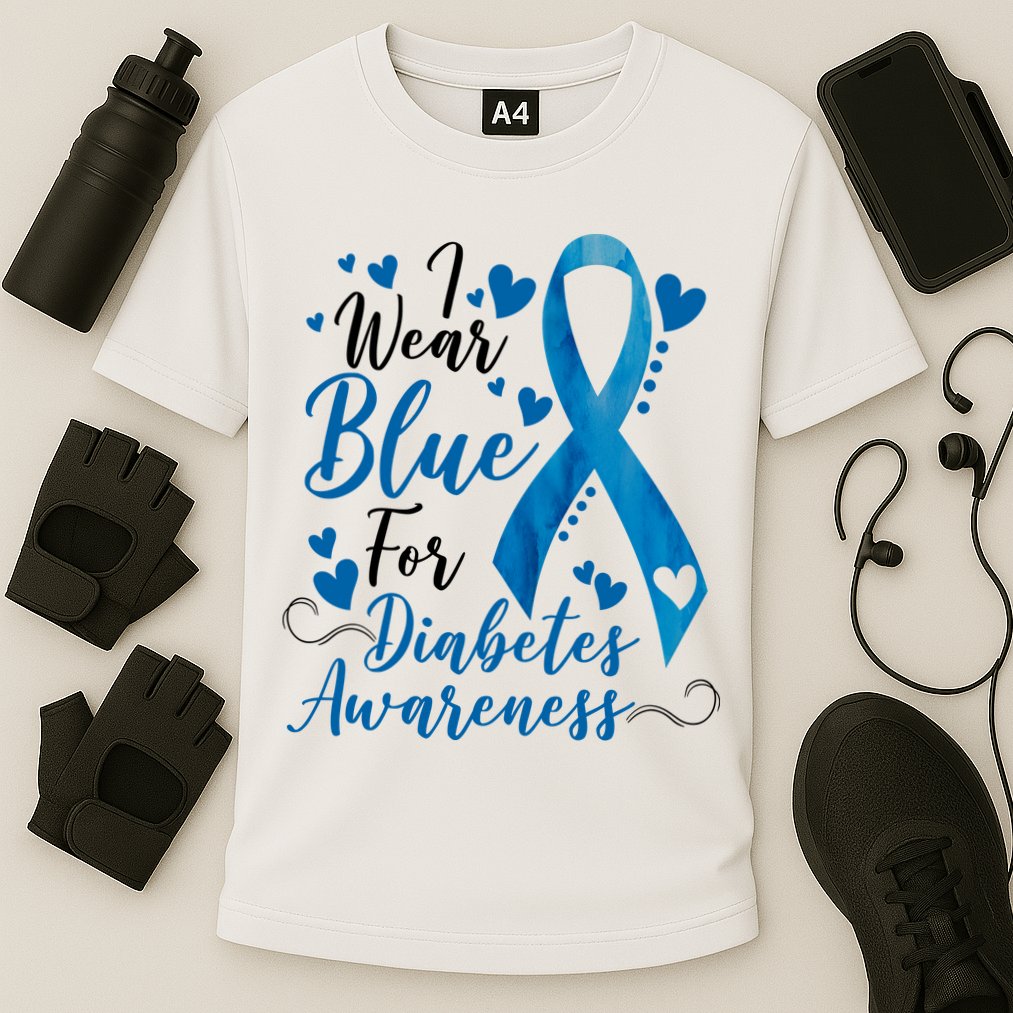 I Wear Blue For Diabetes Ribbon Awareness Cooling Performance Crew T-Shirt