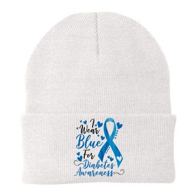 I Wear Blue For Diabetes Ribbon Awareness Knit Cap Winter Beanie