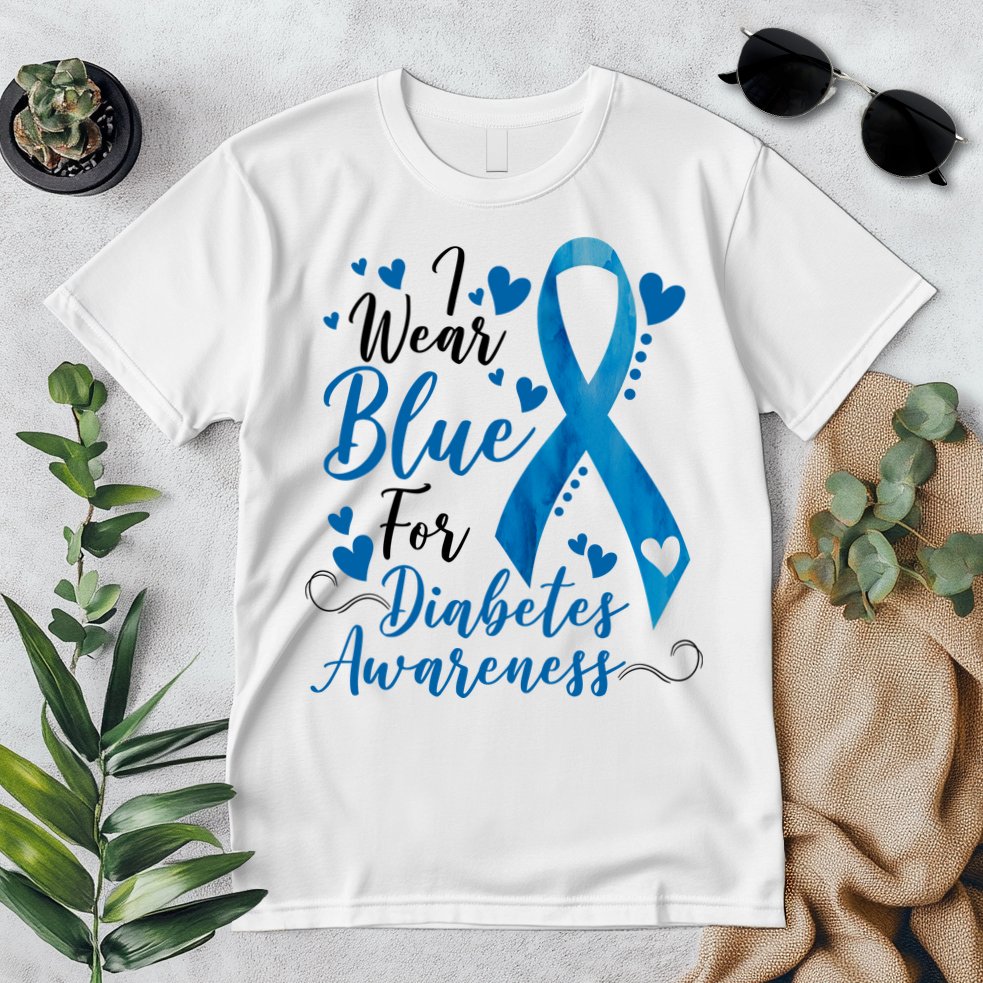 I Wear Blue For Diabetes Ribbon Awareness Premium T-Shirt