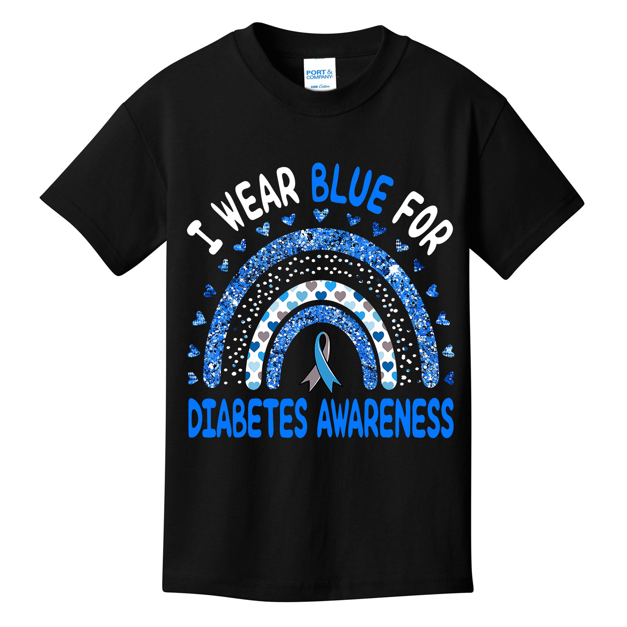 I Wear Blue For Diabetes Awareness Rainbow  Kids T-Shirt