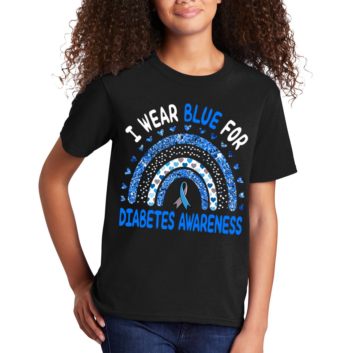 I Wear Blue For Diabetes Awareness Rainbow  Kids T-Shirt
