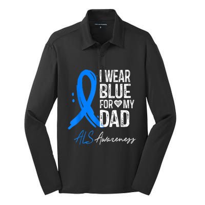 I Wear Blue For My Dad Shirt ALS Awareness Gift Tshirt Silk Touch Performance Long Sleeve Polo