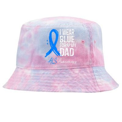 I Wear Blue For My Dad Shirt ALS Awareness Gift Tshirt Tie-Dyed Bucket Hat