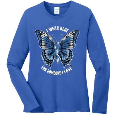 I Wear Blue For Juvenile Arthritis Awareness Butterfly Ribbo Gift Ladies Long Sleeve Shirt