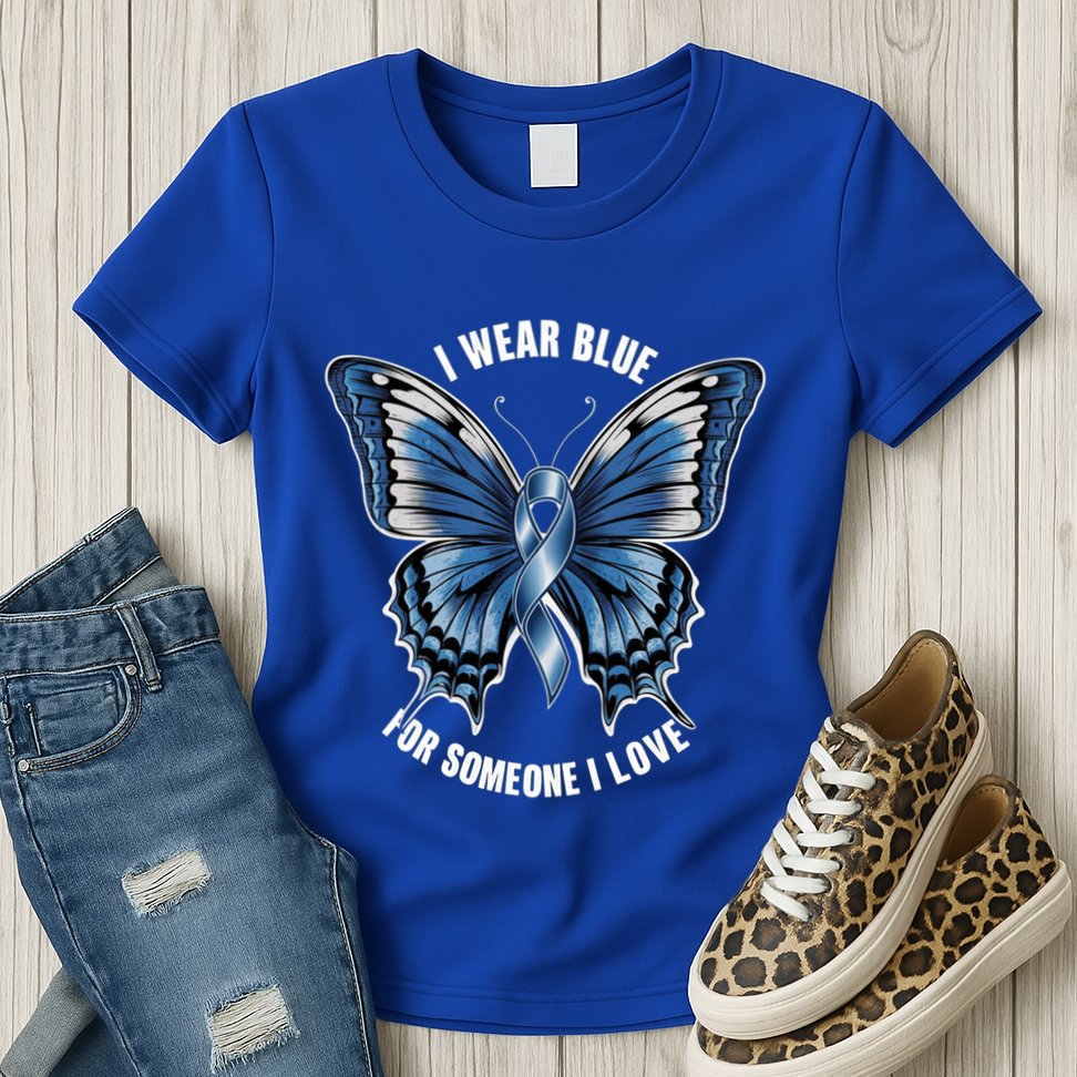 I Wear Blue For Juvenile Arthritis Awareness Butterfly Ribbo Gift Womens T-Shirt