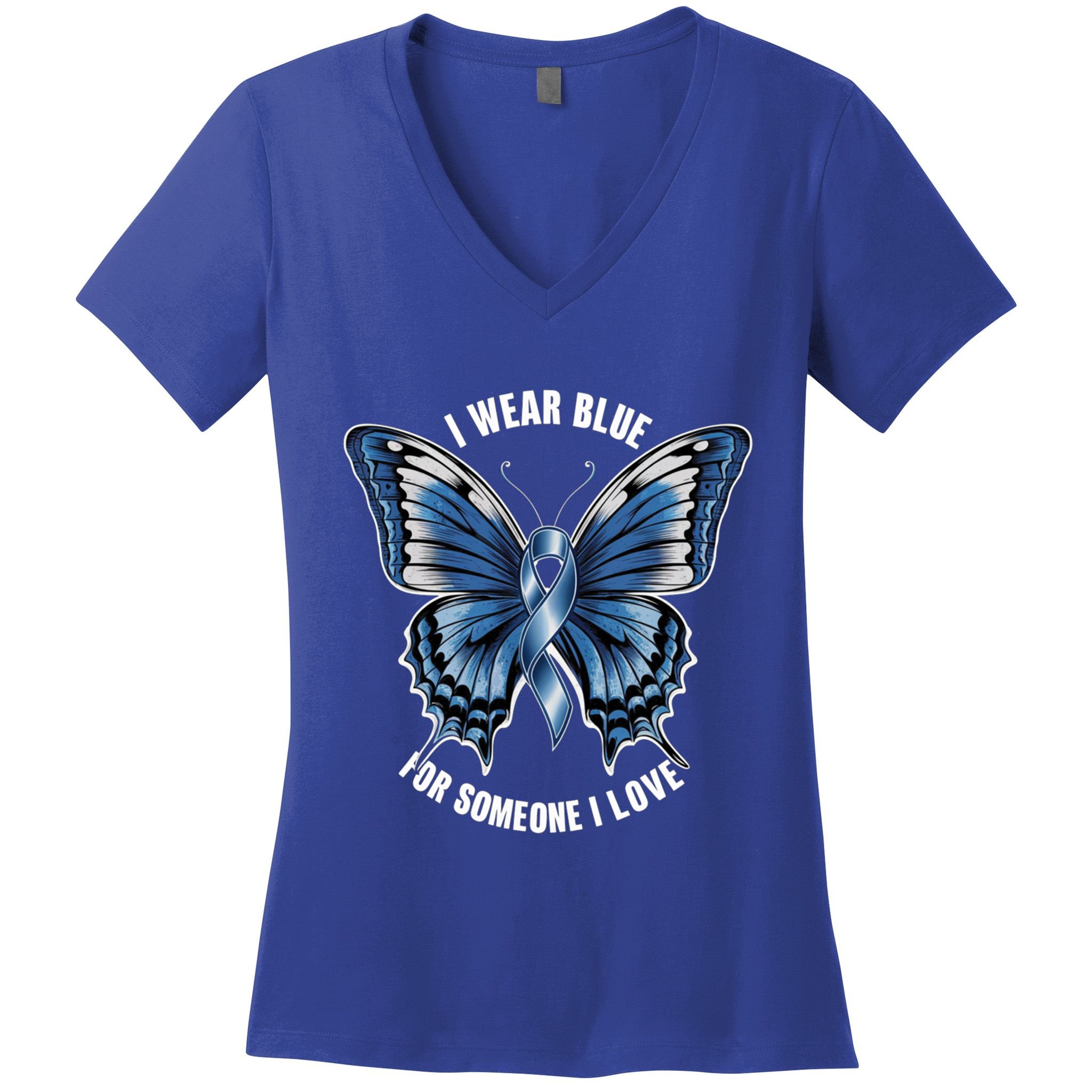 I Wear Blue For Juvenile Arthritis Awareness Butterfly Ribbo Gift Women's V-Neck T-Shirt