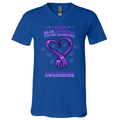 I Wear Blue Purple Daughter Rheumatoid Arthritis Awareness Gift V-Neck T-Shirt