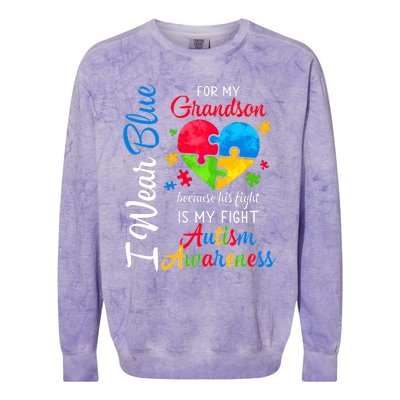 I Wear Blue For My Grandson Autism Awareness Colorblast Crewneck Sweatshirt