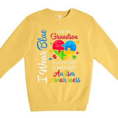 I Wear Blue For My Grandson Autism Awareness Premium Crewneck Sweatshirt