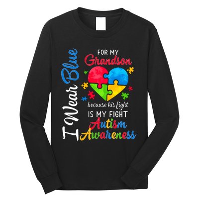 I Wear Blue For My Grandson Autism Awareness Long Sleeve Shirt