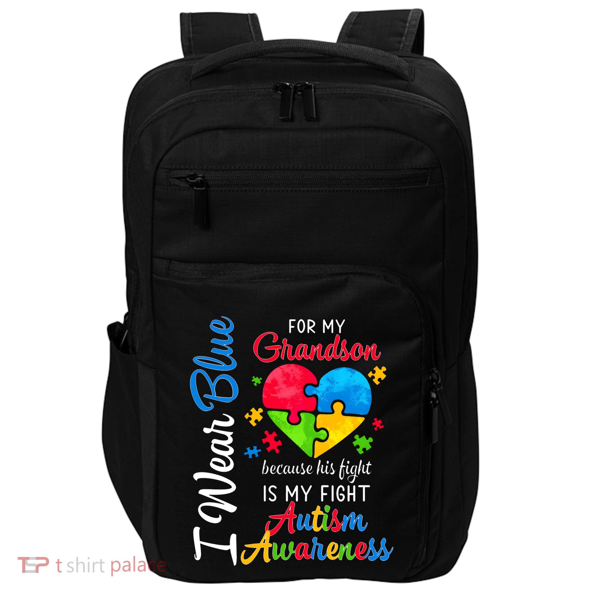 I Wear Blue For My Grandson Autism Awareness Impact Tech Backpack