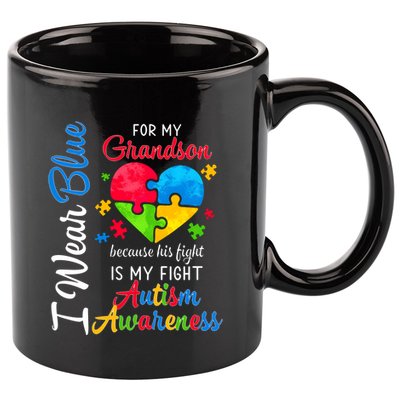 I Wear Blue For My Grandson Autism Awareness 11oz C Handle Ceramic Mug