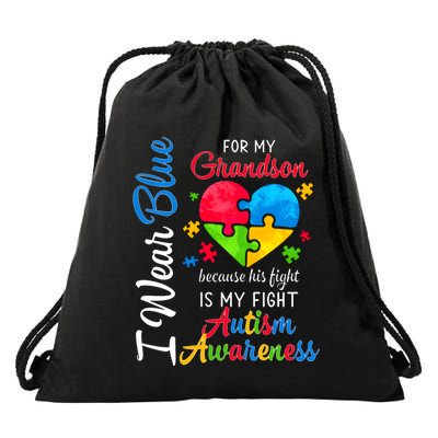 I Wear Blue For My Grandson Autism Awareness Drawstring Bag