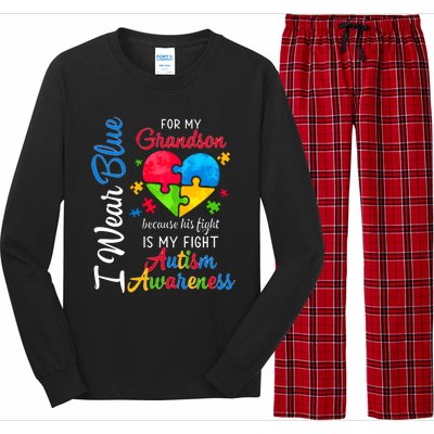 I Wear Blue For My Grandson Autism Awareness Long Sleeve Pajama Set