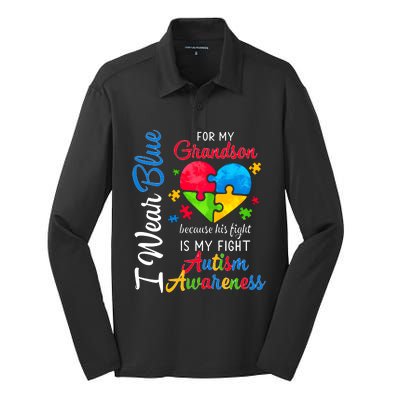 I Wear Blue For My Grandson Autism Awareness Silk Touch Performance Long Sleeve Polo