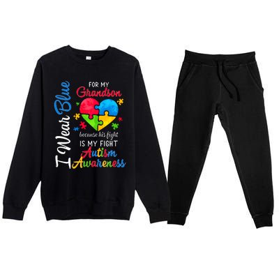 I Wear Blue For My Grandson Autism Awareness Premium Crewneck Sweatsuit Set