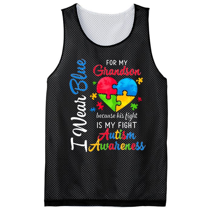 I Wear Blue For My Grandson Autism Awareness Mesh Reversible Basketball Jersey Tank