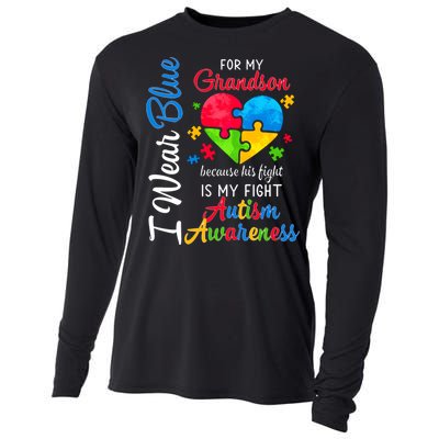 I Wear Blue For My Grandson Autism Awareness Cooling Performance Long Sleeve Crew