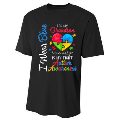 I Wear Blue For My Grandson Autism Awareness Performance Sprint T-Shirt