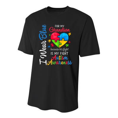 I Wear Blue For My Grandson Autism Awareness Youth Performance Sprint T-Shirt