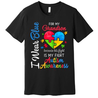 I Wear Blue For My Grandson Autism Awareness Premium T-Shirt