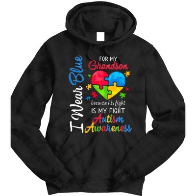 I Wear Blue For My Grandson Autism Awareness Tie Dye Hoodie