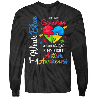 I Wear Blue For My Grandson Autism Awareness Tie-Dye Long Sleeve Shirt