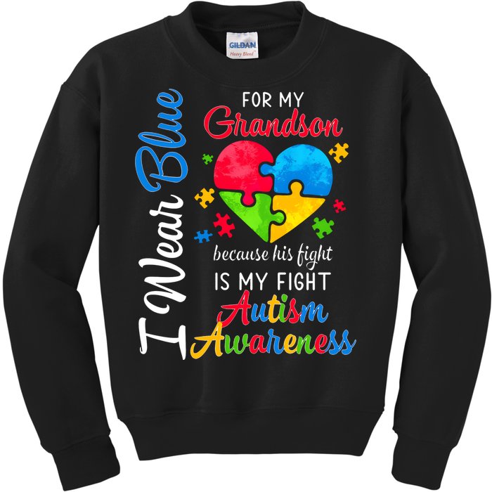 I Wear Blue For My Grandson Autism Awareness Kids Sweatshirt