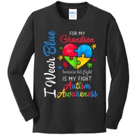 I Wear Blue For My Grandson Autism Awareness Kids Long Sleeve Shirt