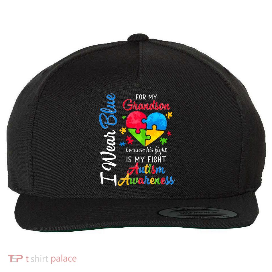 I Wear Blue For My Grandson Autism Awareness Wool Snapback Cap